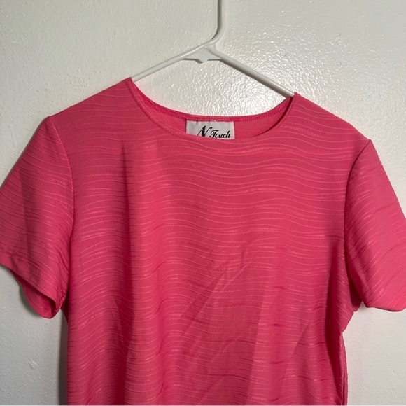 Vintage N Touch Short Sleeve Blouse Pink Textured Stripe L - Picture 2 of 9